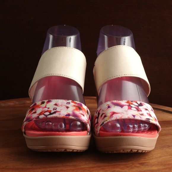 Crocs Sandals Womens Size 10 Pink Leigh II Wedge Slip On Floral Heels Shoes READ - Picture 3 of 16